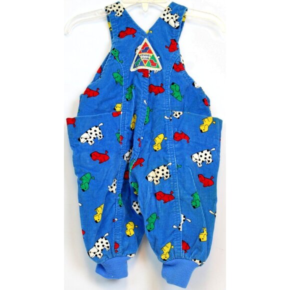VTG Oshkosh Kennel Club Baby Boy 3-6 Mths Corduroy Overalls Romper Dogs Blue USA - Picture 5 of 12